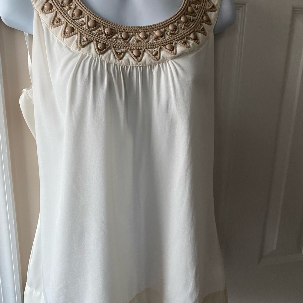 Women’s bone and tan beaded blouse M
